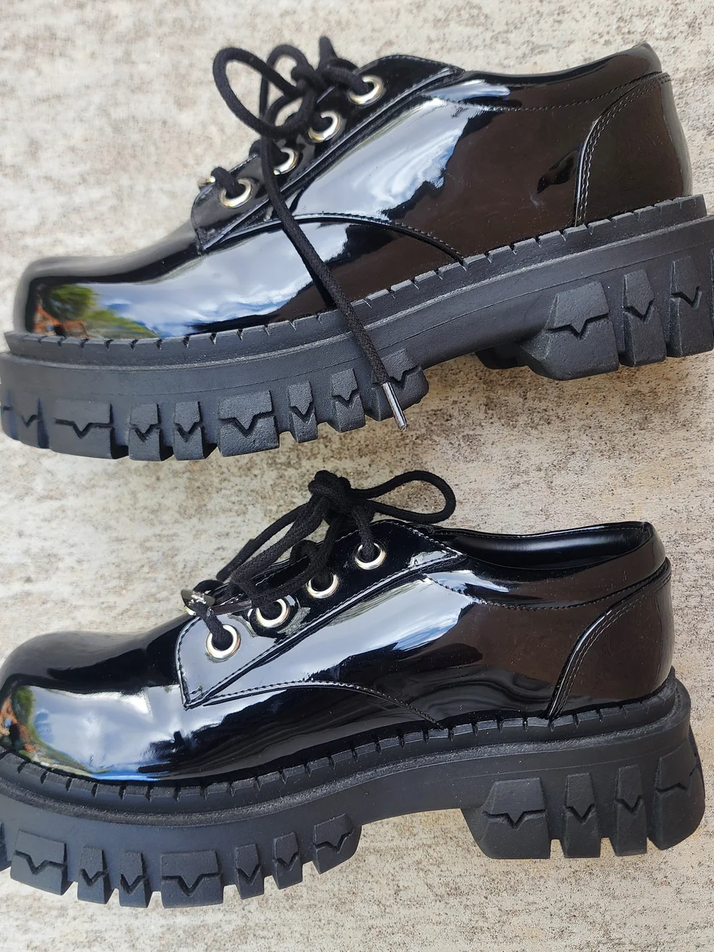 dELIA*s By DollsKill Onyx Teen Craft Chunky Oxford Platform Black Patent, Sz 8
